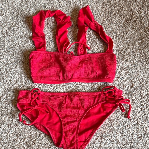 Red Ruffle Strap Bikini Set - Picture 1 of 3
